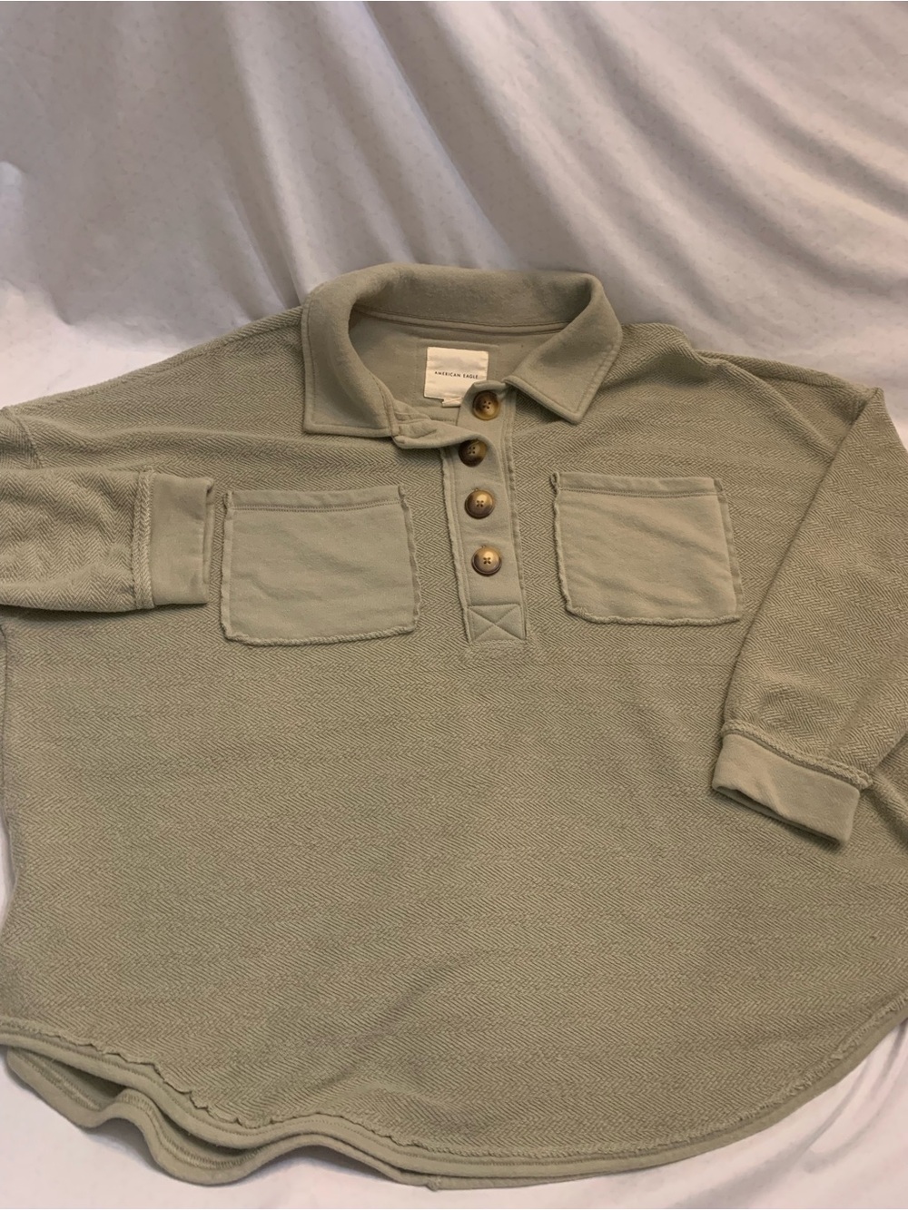 Women's Sage Green Knit Polo Sweater with Chest Pockets